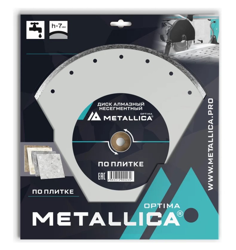Диск алмазный несегментный METALLICA Optima 115x22,2мм, H=7мм по плитке