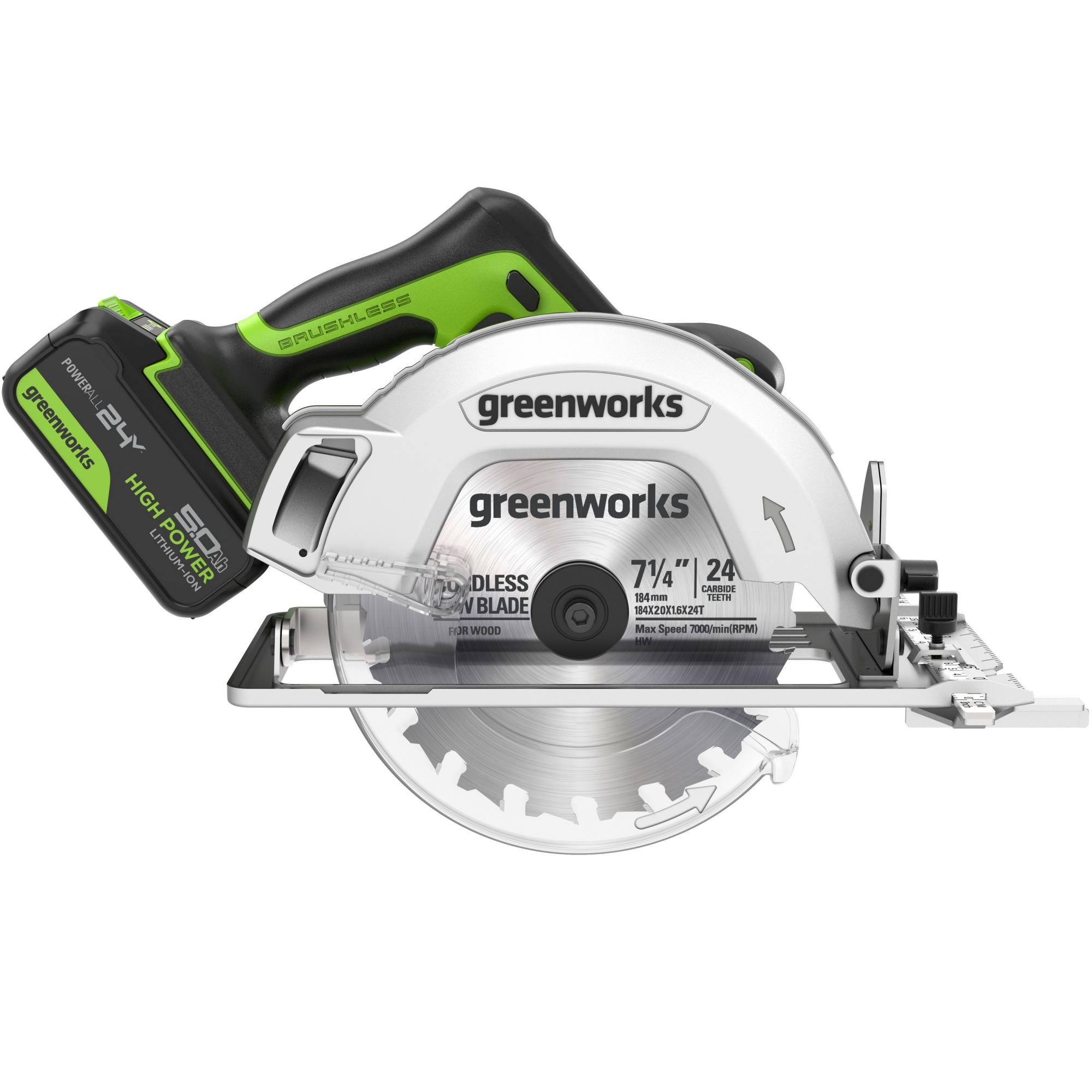 Циркулярная пила аккумуляторная Greenworks GD24CS 24В (АКБ 5Ач + ЗУ)