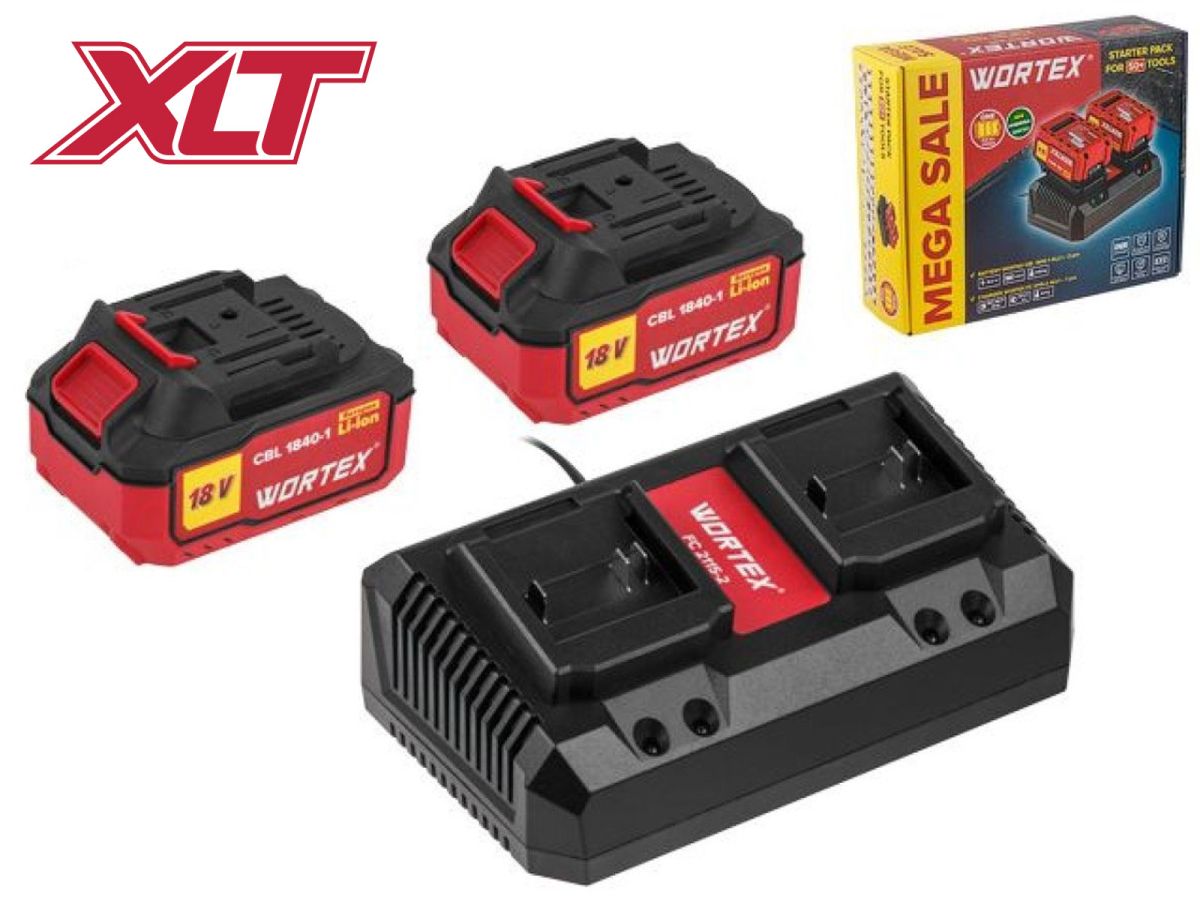 Набор аккумулятор 2х4А*ч и зарядное устройство 2х2А WORTEX ALL1 XLT в кор. SET