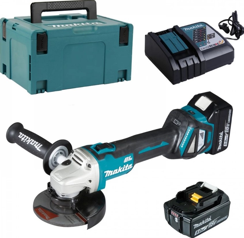 Аккумуляторная углошлифмашина MAKITA LXT DGA511RTJ в кейсе (2 АКБ 5Ач + ЗУ)