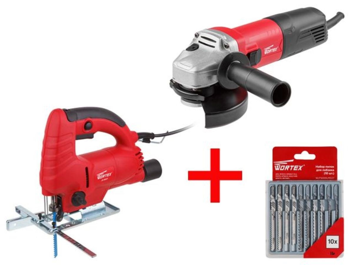 Набор электроинструмента WORTEX (УШМ AG 1210-1 + лобзик JS 6507 + набор пилок)