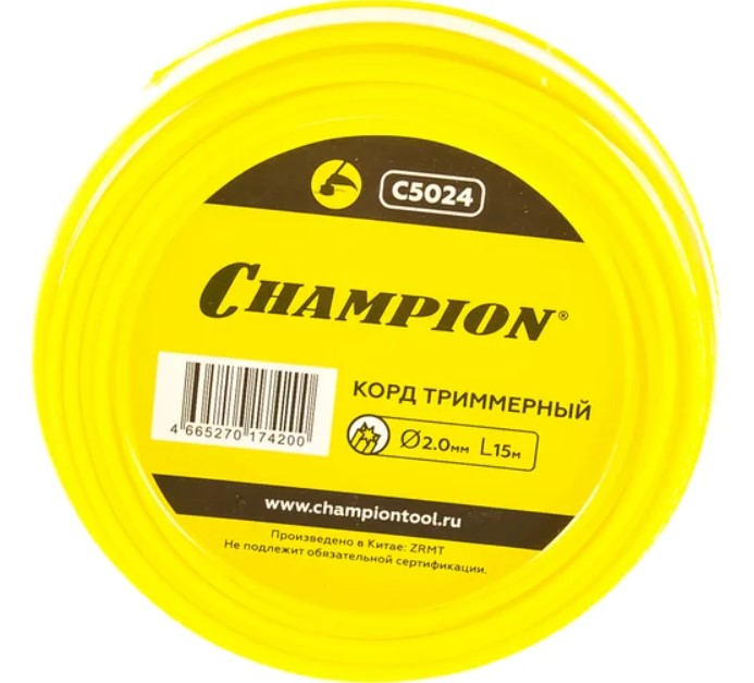 Корд триммерный CHAMPION Star 2,0 мм, 15 м (звезда) Корд триммерный CHAMPION Star 2,0 мм, 15 м (звезда)