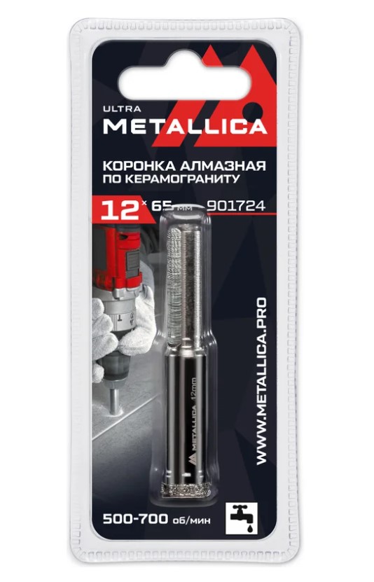 Коронка алмазная METALLICA Ultra 12x65 мм, #60, по керамограниту, плитке