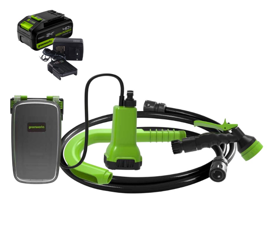 Насос для бочки аккумуляторный Greenworks G24SWPK4 24В (АКБ 4Ач + ЗУ)