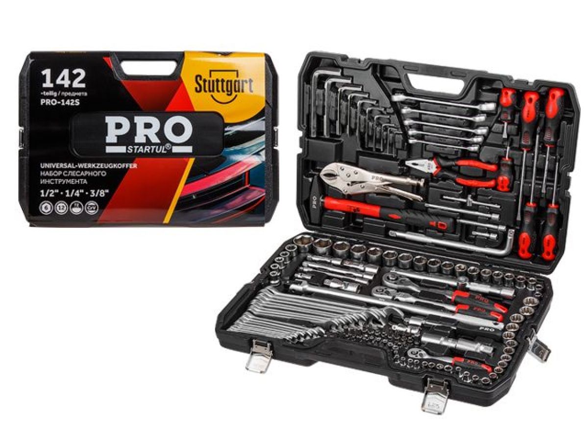 Набор инструментов 1/4", 3/8", 1/2" 6 граней 142 предмета PRO STARTUL Stuttgart (PRO-142S)