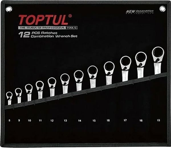 Набор ключей комбинированных с перекл. трещоткой 8-19 мм 12 пр. TOPTUL (GPAQ1203)