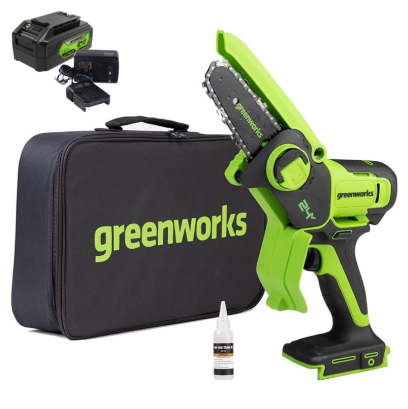 Мини-пила цепная аккумуляторная Greenworks G24MCS10K4 24В