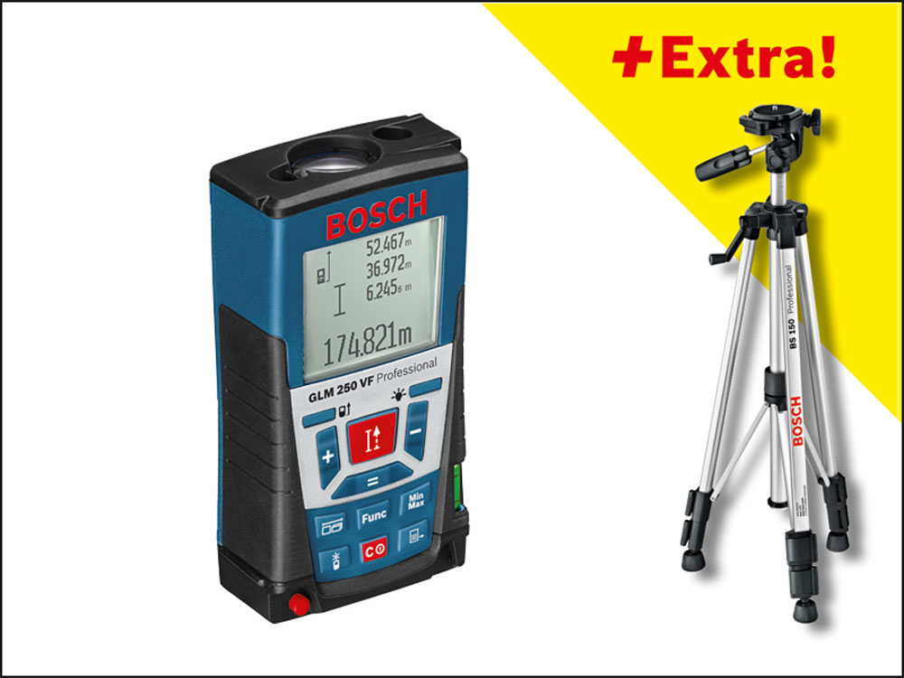 Дальномер лазерный BOSCH GLM 250 VF + BS 150 в кор.