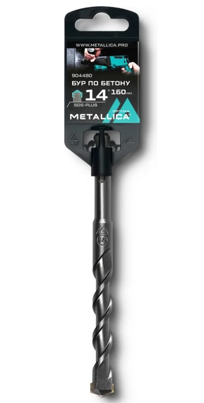 Бур по бетону SDS-plus METALLICA Optima 14х160/100 мм, напайка с центром, 2 спирали