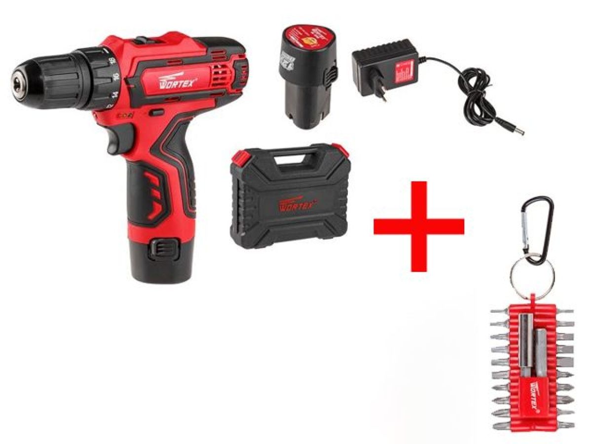 Аккумуляторная дрель-шуруповерт WORTEX BD 1215-1 Li в чем. + набор бит