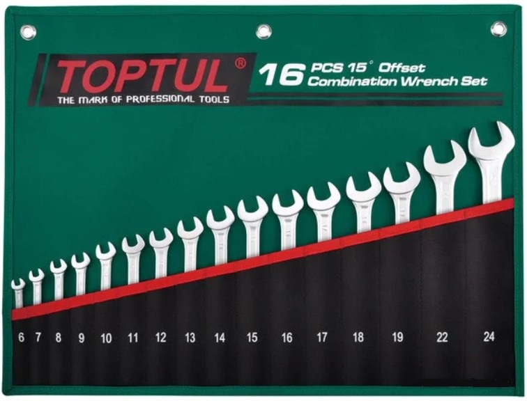 Набор ключей комбинированных 6-24 мм 15° Pro-Line 16шт. в сумке TOPTUL (GRAW1601)