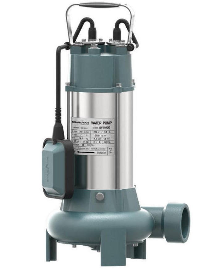 Вихревой дренажно-фекальный насос с измельчителем GRANDFAR GV1100K