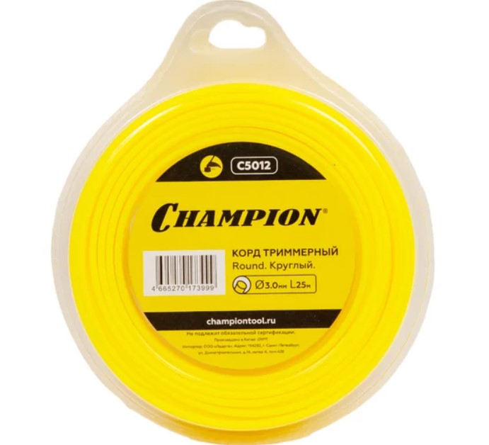 Корд триммерный CHAMPION Round 3,0 мм, 25 м (круглый)