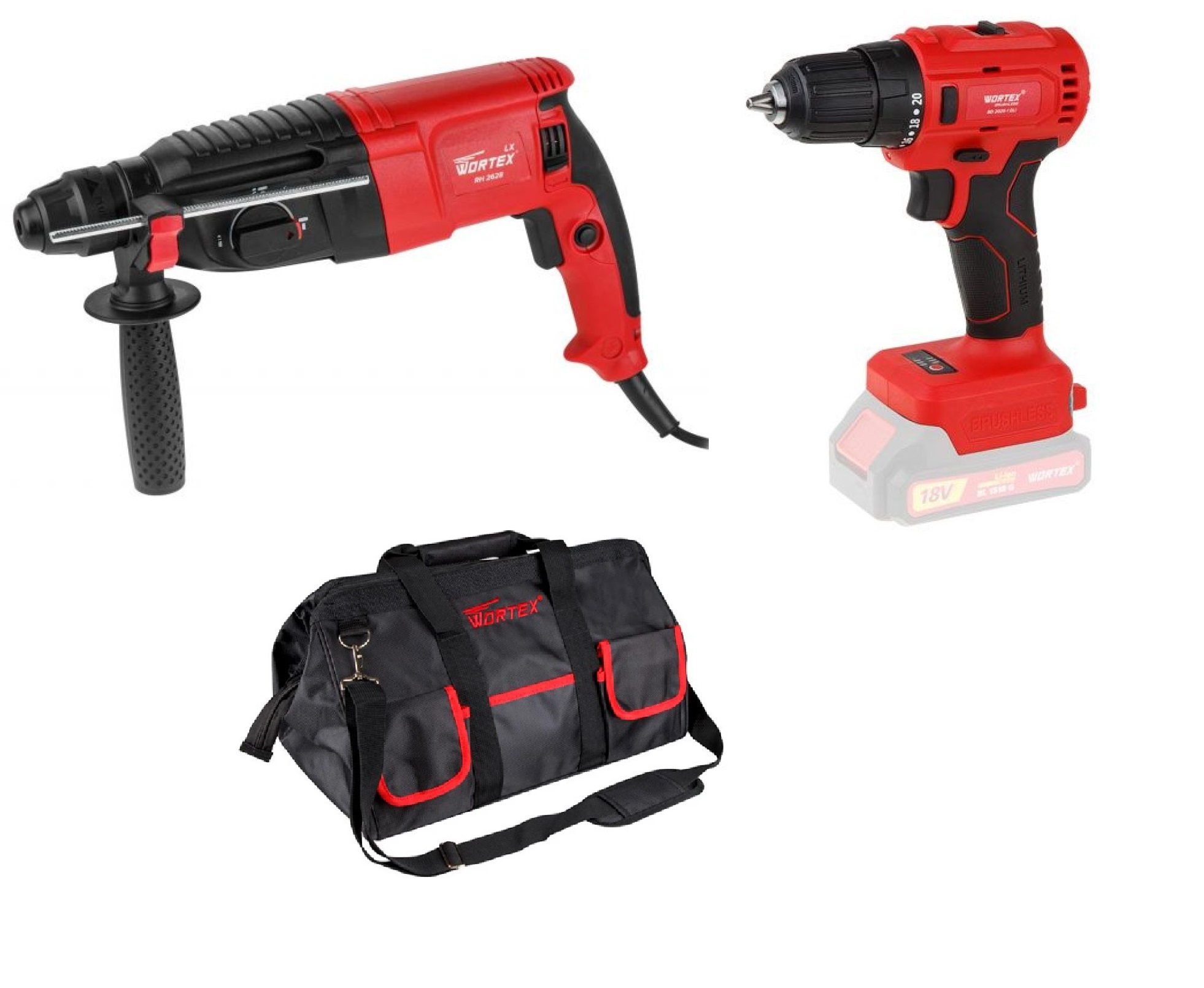 Набор инструмента WORTEX (дрель-шуруповерт BD 2025-1 DLi + перфоратор LX RH 2628 + сумка WB 1202)