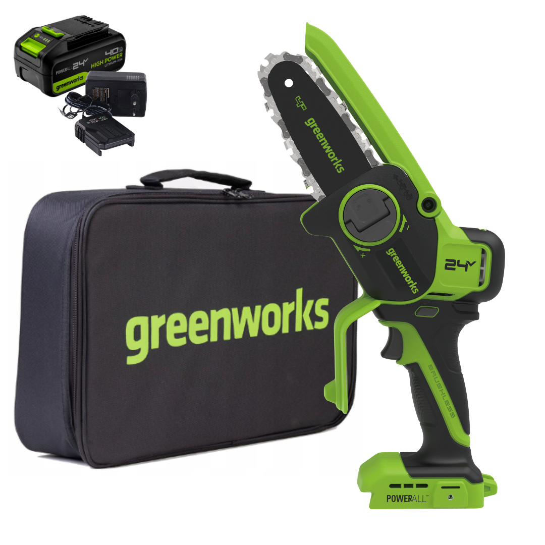 Мини-пила цепная аккумуляторная Greenworks CS2410AK4 24V (АКБ 4А/ч + ЗУ)