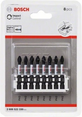 Насадка (бита) крестообразная PH2 50 мм BOSCH ударная торсионная в розничн. упак. ( 8 шт.) (посадочн. шестигранник 1/4 ")