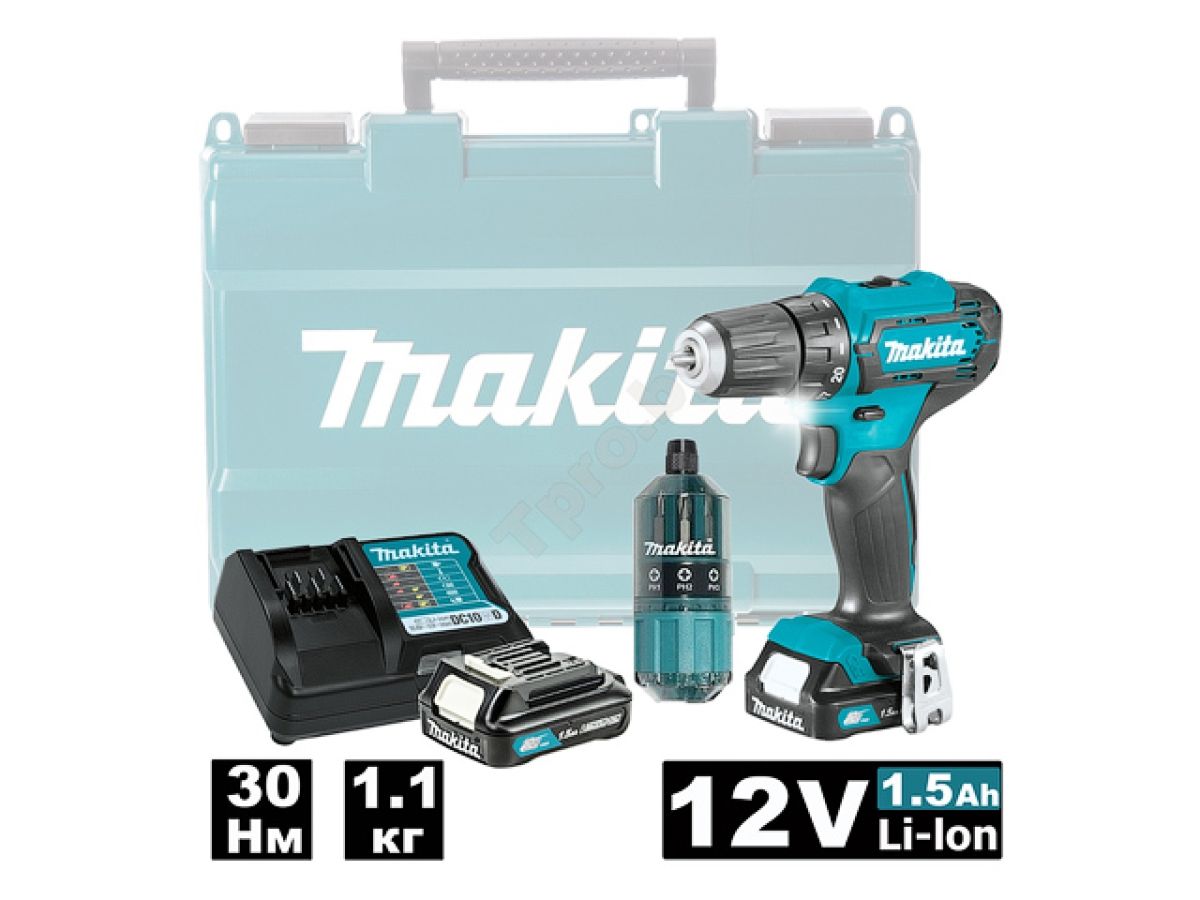 Аккумуляторная дрель-шуруповерт MAKITA CXT DF 333 DWAE в чем. + набор бит