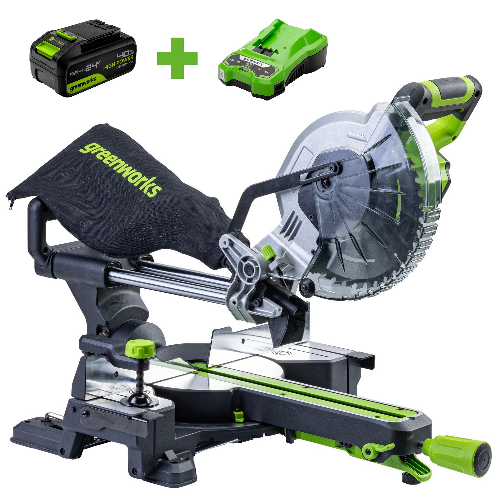 Аккумуляторная торцовочная пила Greenworks GD24MS216K4 24V (АКБ 4Ач + ЗУ)