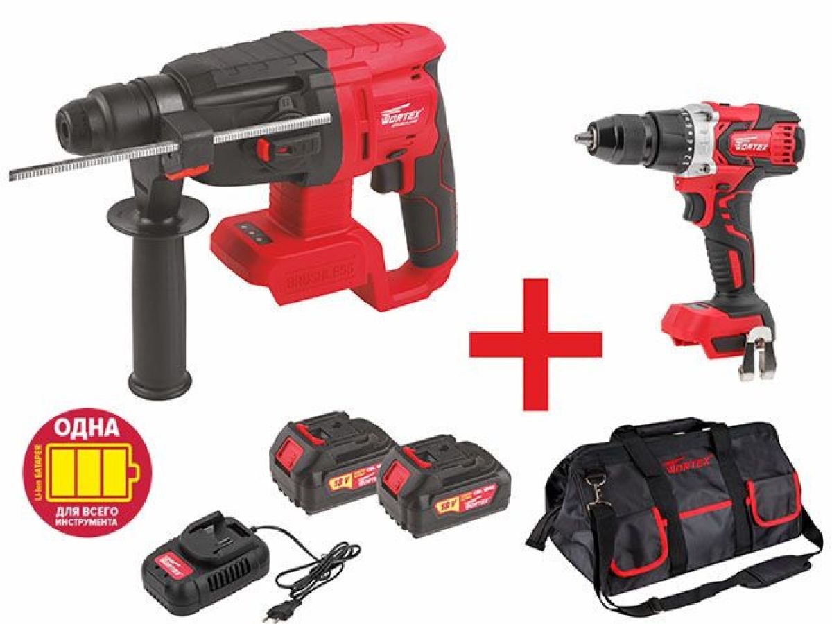 Аккум. перфоратор WORTEX CRH 1824-1 + Акция (дрель-шур. BD 2030 Dli + 2 АКБ 4Ач + ЗУ+ сумка)
