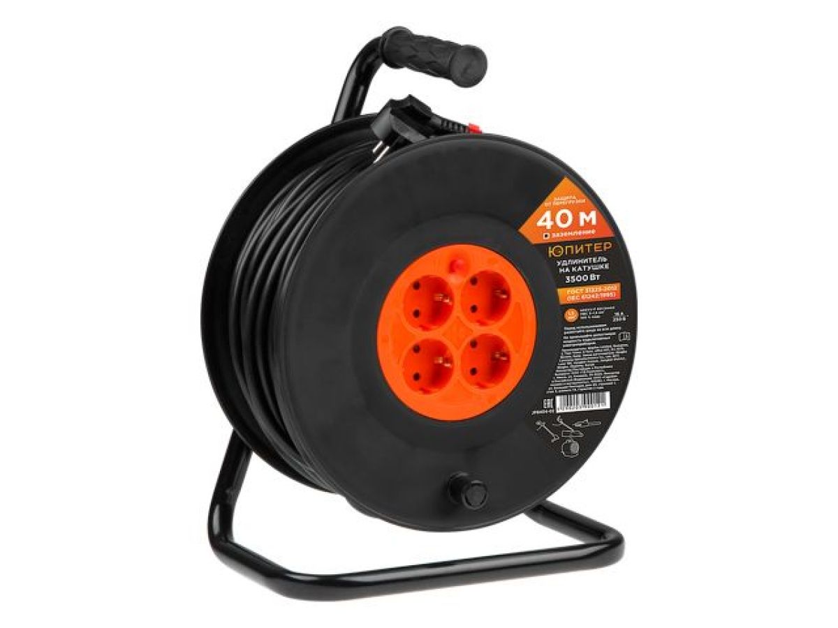 Удлинитель на катушке 40 м 4 розетки 3,5 кВт ЮПИТЕР (JP8404-02)