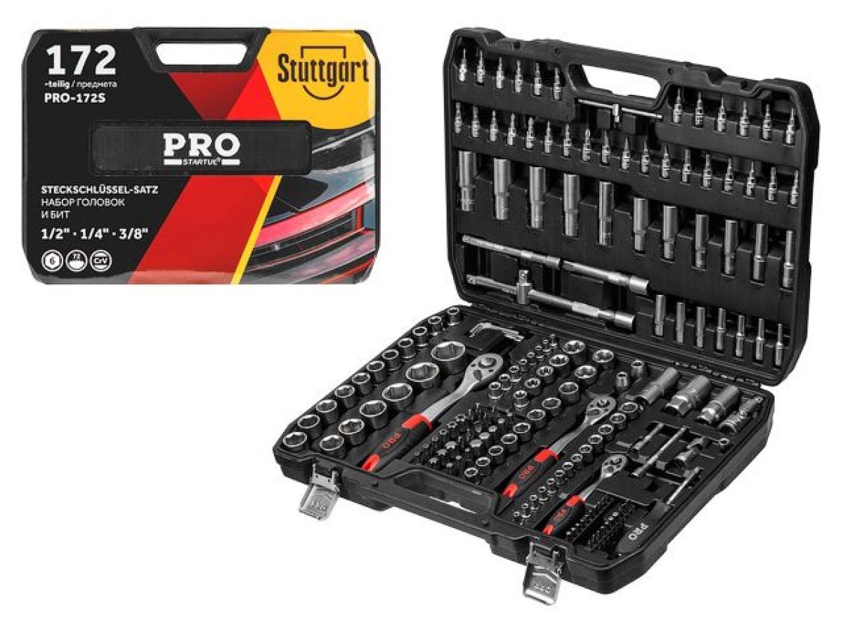 Набор инструментов 1/4", 1/2", 3/8" 6 граней 172 предмета PRO STARTUL Stuttgart (PRO-172S)