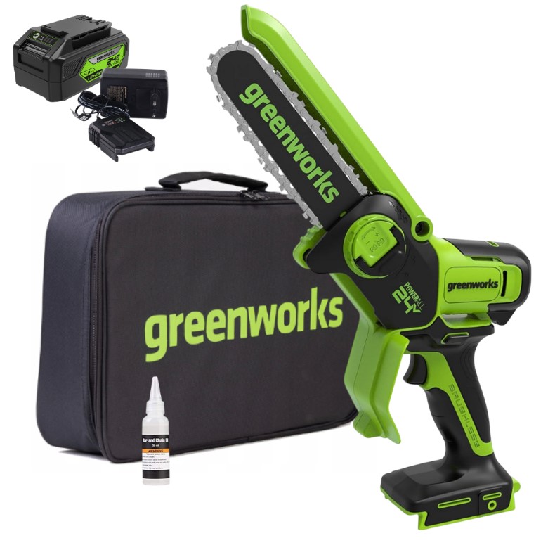 Мини-пила цепная аккумуляторная Greenworks GD24CSMNXK4 (АКБ 4Ач + ЗУ)
