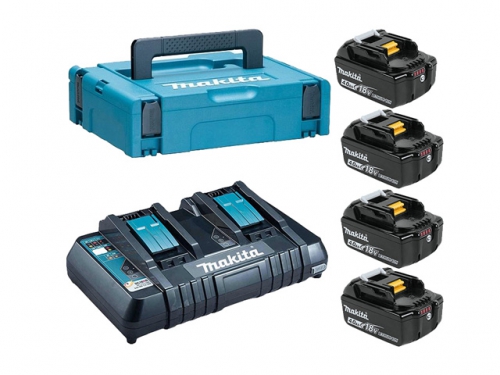 Набор аккумуляторов Makita BL1830B (4 шт.) + зарядное устройство DC18RD в кейсе