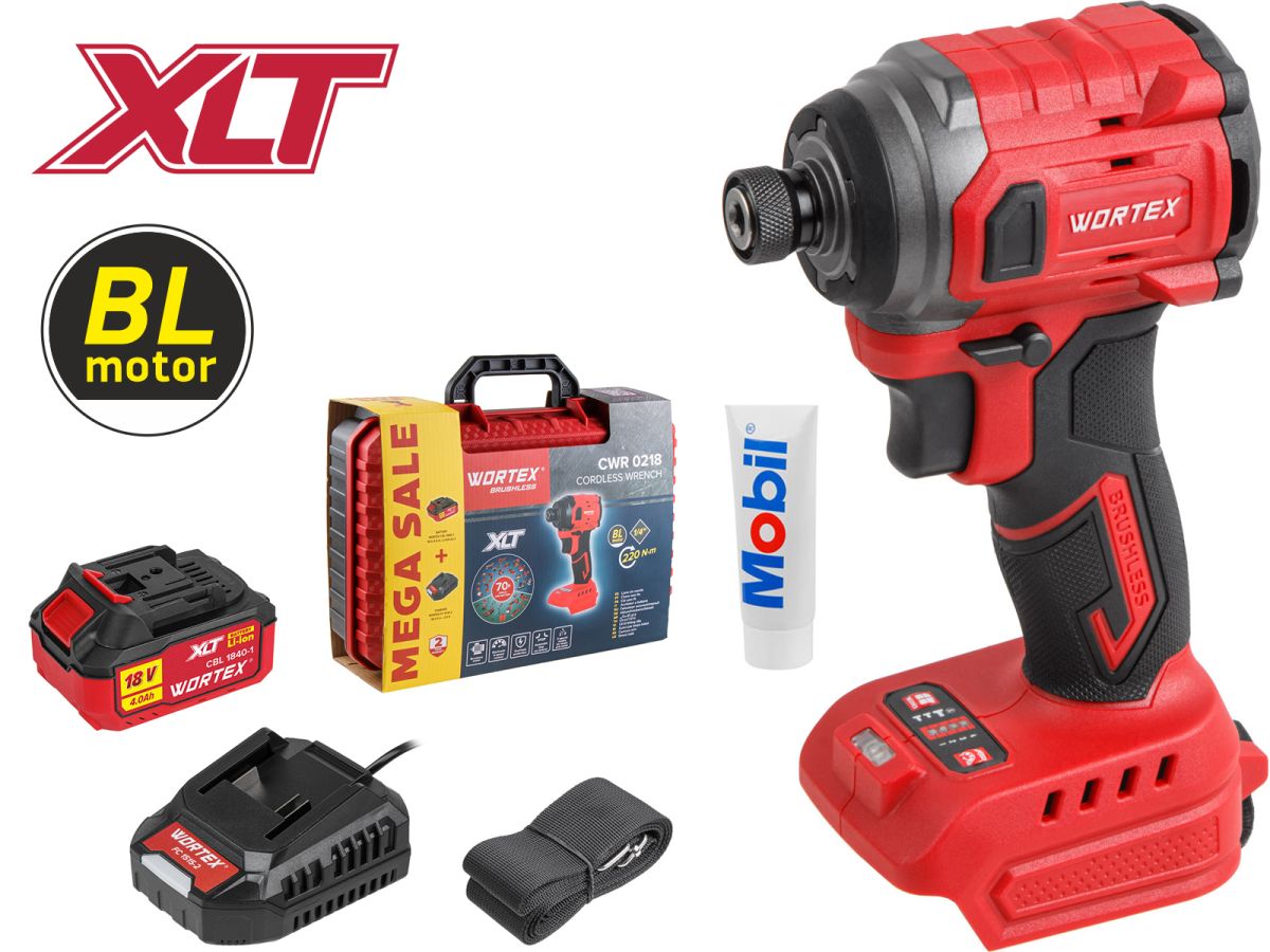 Аккум. ударный гайковерт WORTEX CWR 0218 XLT в чем. (АКБ 4Ач + ЗУ)