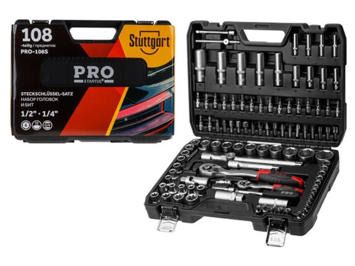 Набор инструментов 1/4", 1/2" 6 граней 108 предметов PRO STARTUL Stuttgart (PRO-108S)