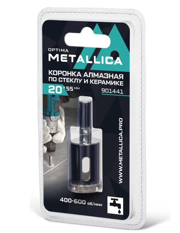 Коронка алмазная METALLICA Optima  20x55 мм, #80, по стеклу, плитке