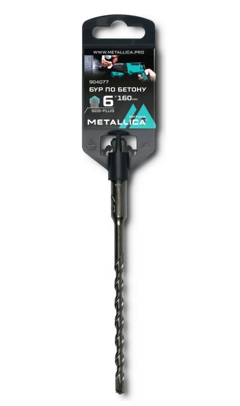 Бур по бетону SDS-plus METALLICA Optima 6х160/100 мм, напайка с центром, 2 спирали