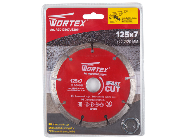 Алмазный круг 125х22 мм универс. сегмент. WORTEX (сухая резка)