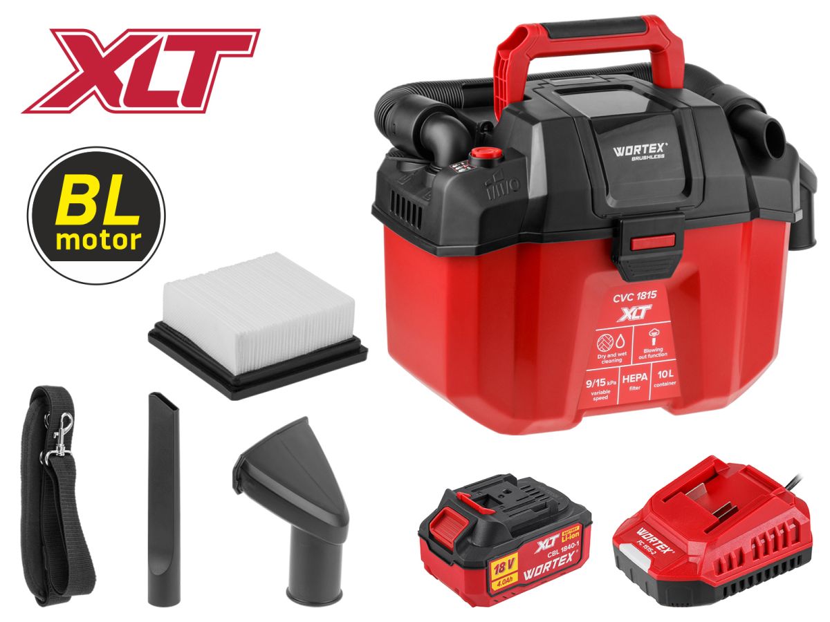 Аккумуляторный строительный пылесос WORTEX CVC 1815 в кор. ALL1 XLT SET (АКБ 4Ач + ЗУ)