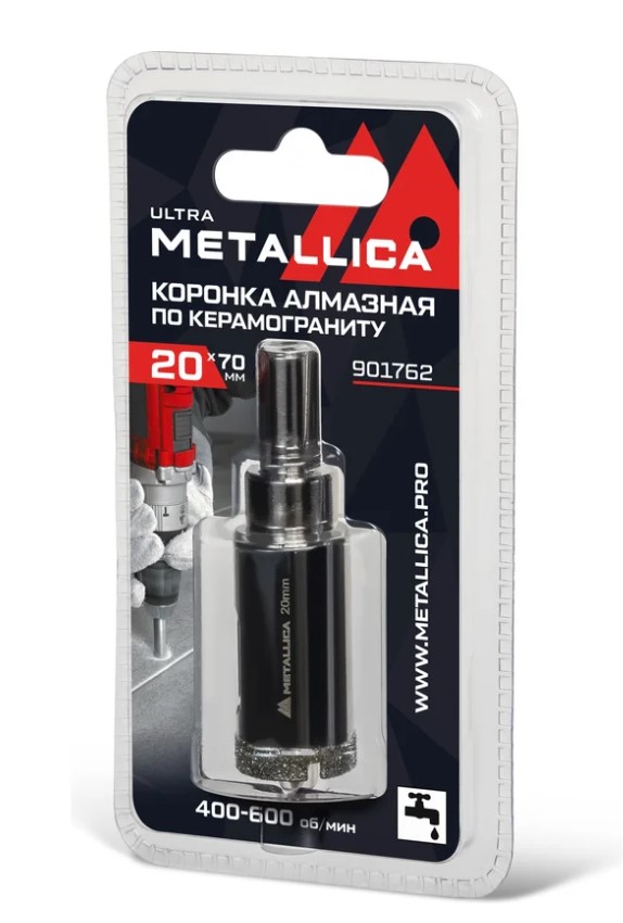 Коронка алмазная METALLICA Ultra 20х70 мм, #46, со сверлом, по керамограниту, плитке