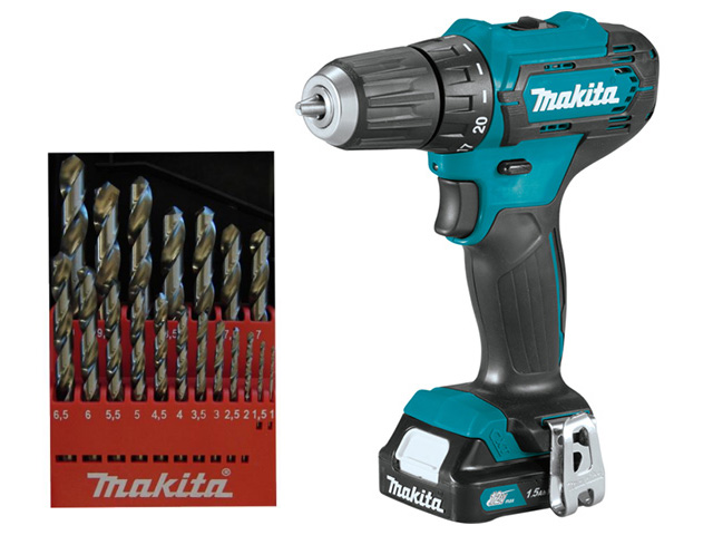 Аккумуляторная дрель-шуруповерт MAKITA DF 333 DWYE в чем. + набор сверл