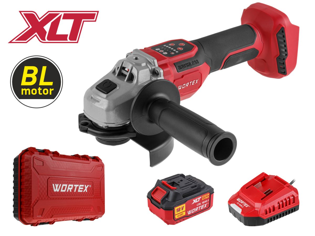 Аккум. углошлифмашина WORTEX CAG 1812-2 SE в чемодане XLT SET (АКБ 4Ач + ЗУ)