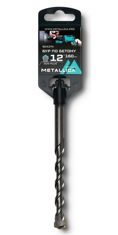 Бур по бетону SDS-plus METALLICA Optima 12х160/100 мм, напайка с центром, 2 спирали