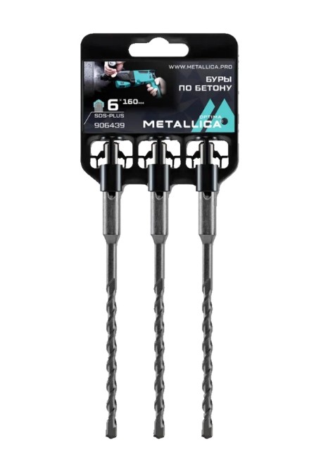 Буры по бетону SDS-plus METALLICA Optima 6х160/100 мм, 3 шт. на клипсе