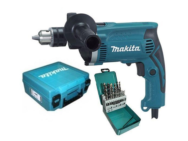 Дрель ударная MAKITA HP 1630 KX 2 + набор сверл