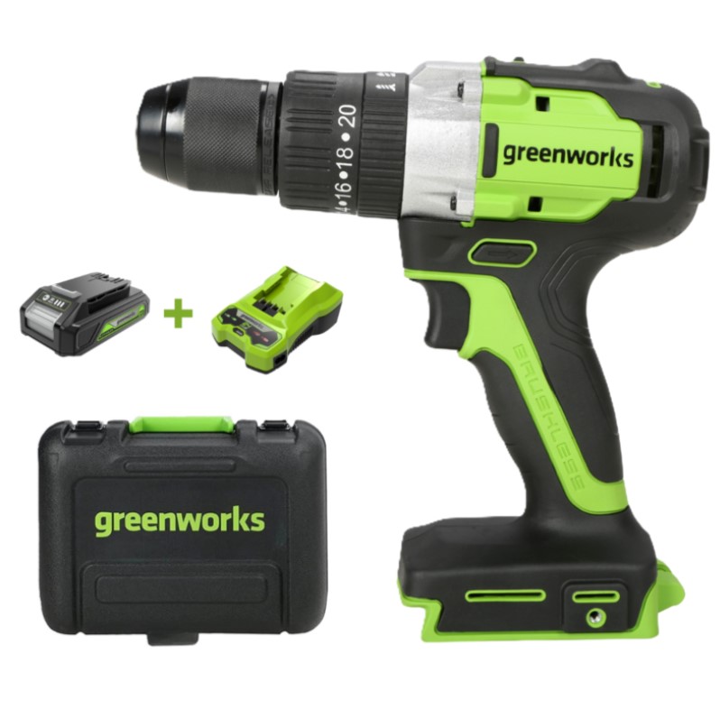 Аккумуляторная дрель-шуруповерт Greenworks GD24DD60K2 24В (в комплекте АКБ+ЗУ)