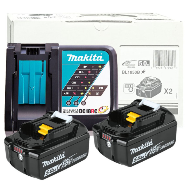 Комплект АКБ MAKITA LXT 18.0 В BL1850B 2 шт. + ЗУ MAKITA DC18RC
