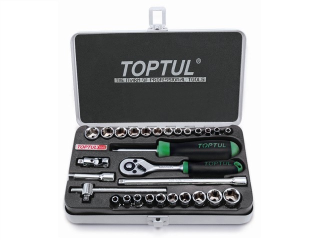 Набор головок 1/4" 4-14мм 3/16"-9/16" 29предм. 6гр. метал.кейс TOPTUL (GCAD2902)