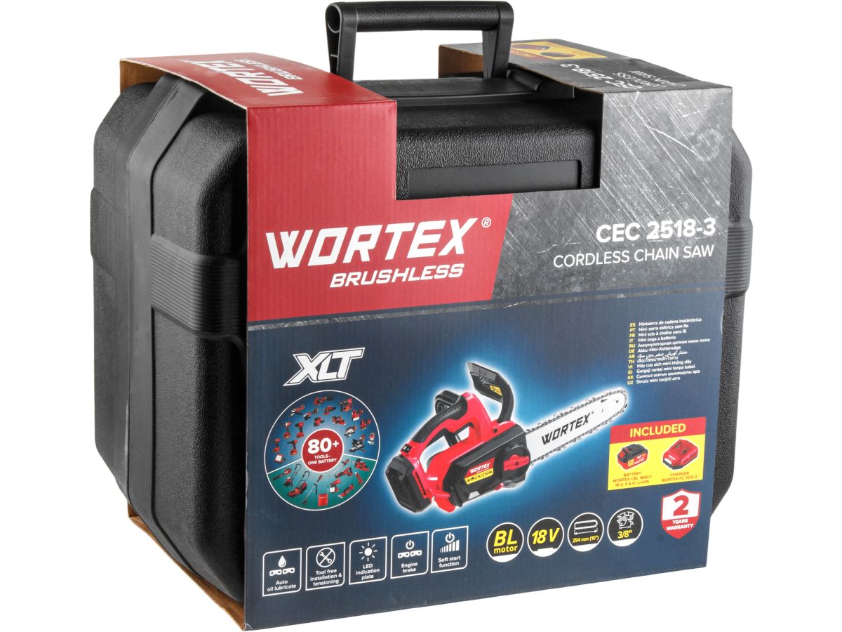 Аккумуляторная цепная пила WORTEX CEC 2518-3 в чем. ALL1 XLT SET