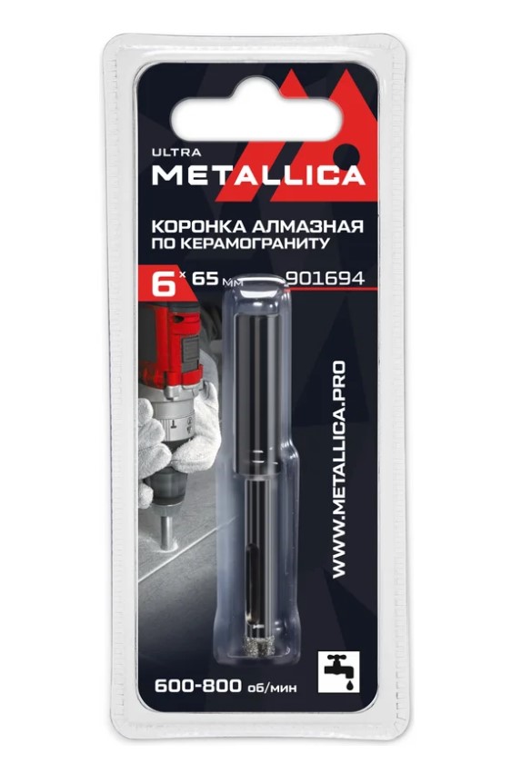 Коронка алмазная METALLICA Ultra 6x65 мм, #60, по керамограниту, плитке