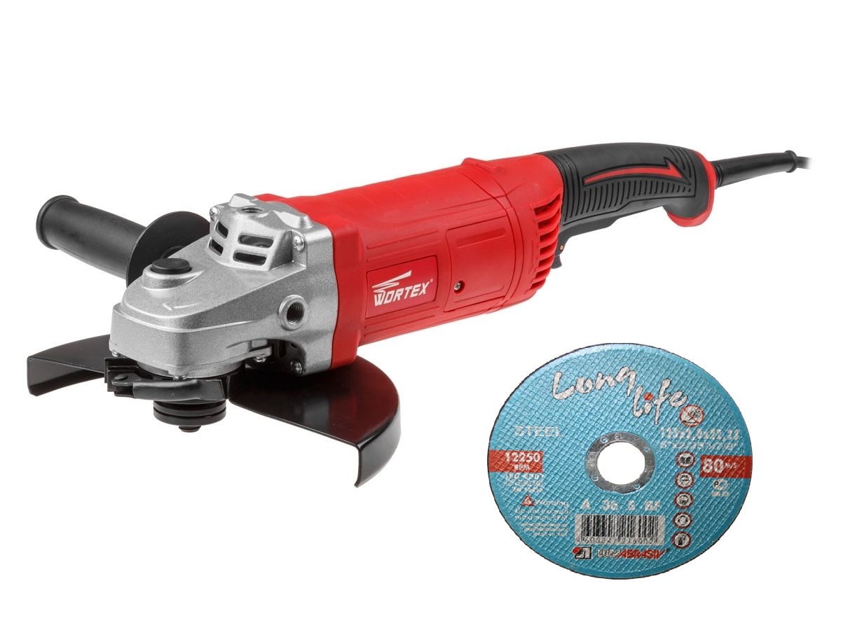Двуручная углошлифмашина WORTEX AG 2326 + 3 отрезных круга LUGAABRASIV