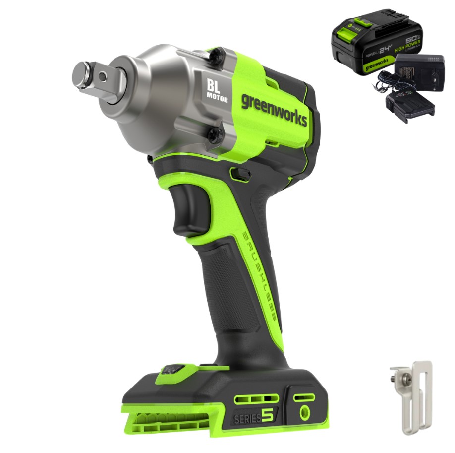 Аккумуляторный ударный гайковерт Greenworks IW5500K5 24В (АКБ 5Ач + ЗУ)