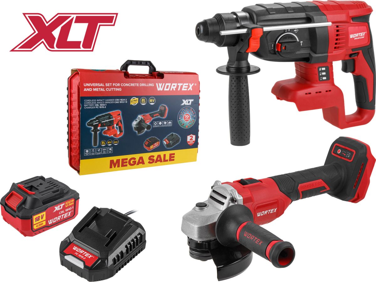 Набор аккум. инструмента WORTEX (перфоратор CRH 1824-2 + УШМ LX CAG 1812-1 E + АКБ 4А*ч + ЗУ 2 А)