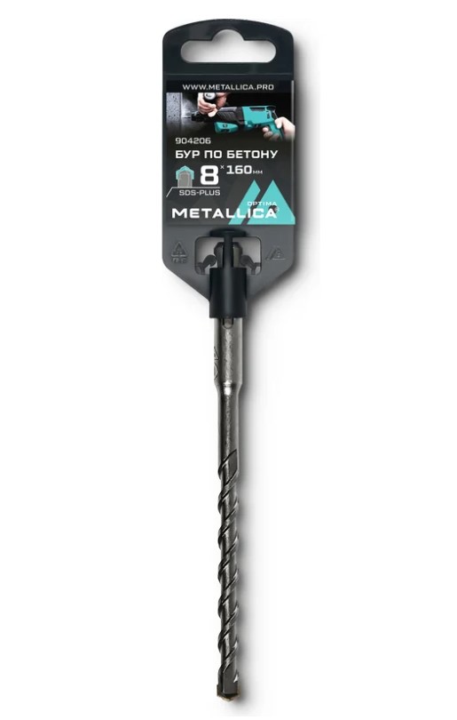 Бур по бетону SDS-plus METALLICA Optima 8х160/100 мм, напайка с центром, 2 спирали