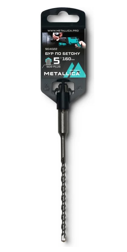 Бур по бетону SDS-plus METALLICA Optima 5х160/100 мм, напайка с центром, 2 спирали