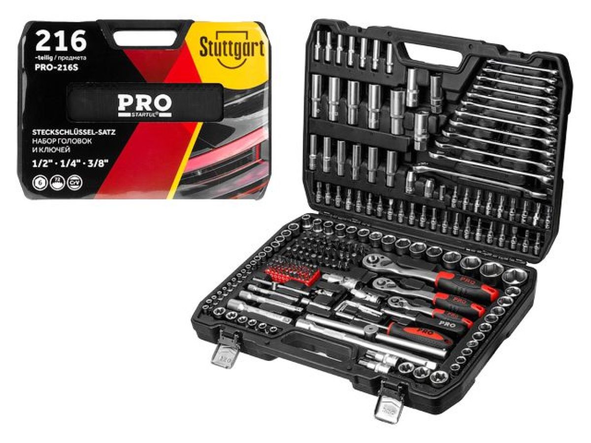Набор инструментов 1/4", 1/2", 3/8" 6 граней 216 предметов PRO STARTUL Stuttgart (PRO-216S)